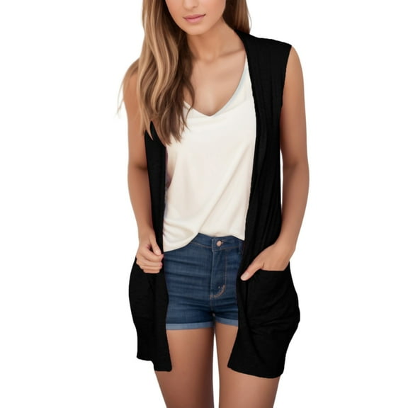 Womens Coats Lightweight Cardigan Sleeveless with Pockets Casual Tops