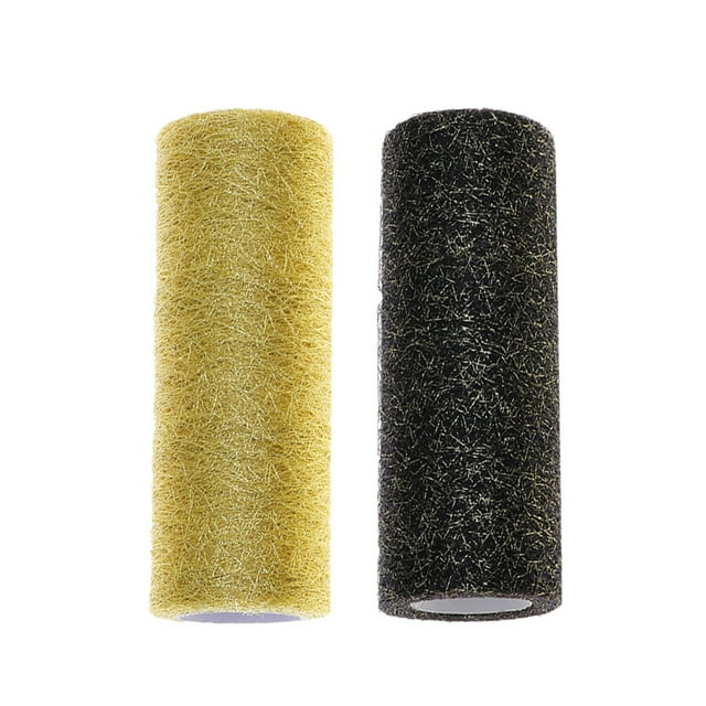 2 rollos de red de tul de 15 cm y 10 yardas, tela de organza para decoración de bodas, lazo, falda de tutú, manualidades, costura, envoltura de regalos, ropa, negro, dorado y amarillo dorado.