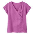 thumbnail image 6 of Linen Tops for Women Asymmetrical Collared V Neck Short Sleeve Tops Breathable Soft Loose Summer Casual Tops for Everyday Wear, 6 of 6