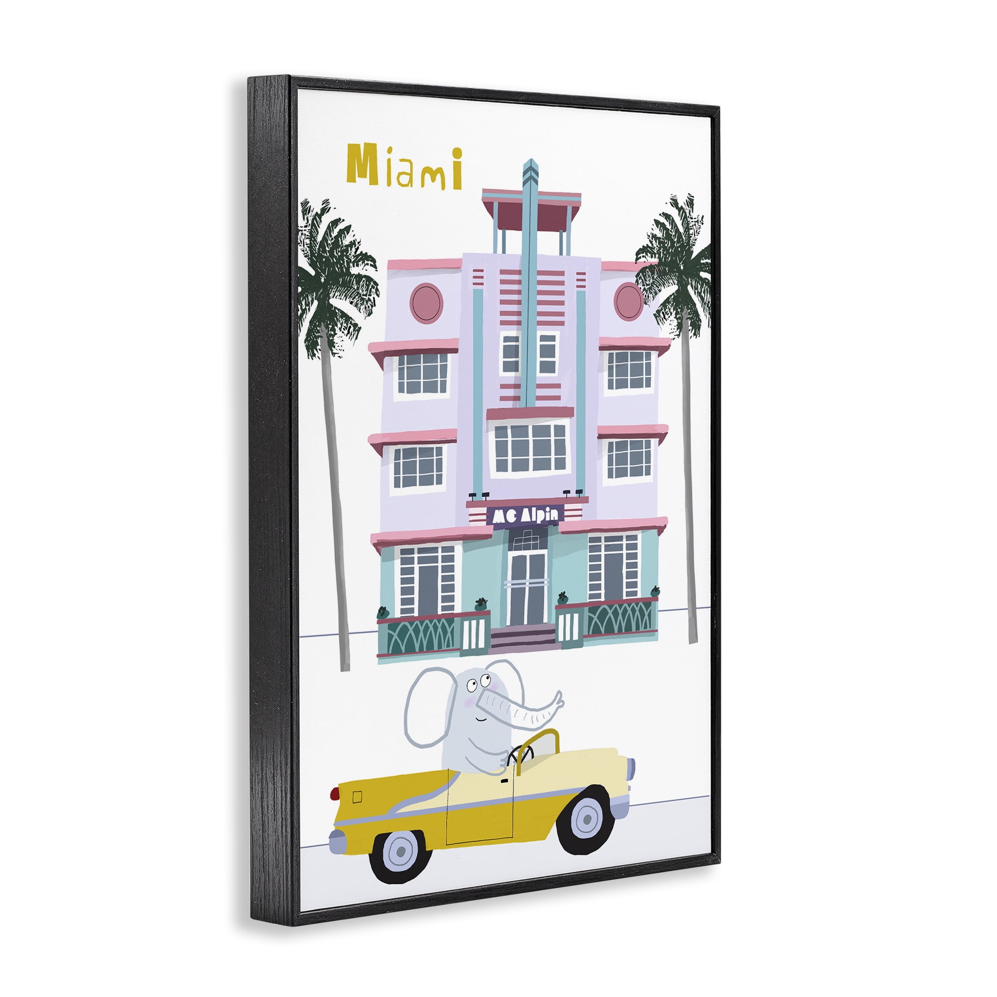 Elephant & Miami Hotel Black Framed Giclee Art, design by Carla Daly