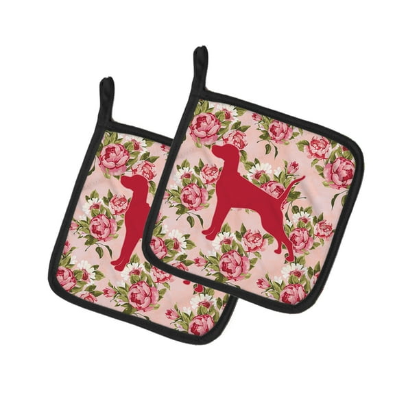 Caroline's Treasures BB1105-RS-PK-PTHD Pointer Shabby Chic Pink Roses Pair of Pot Holders , 7.5HX7.5W, multicolor