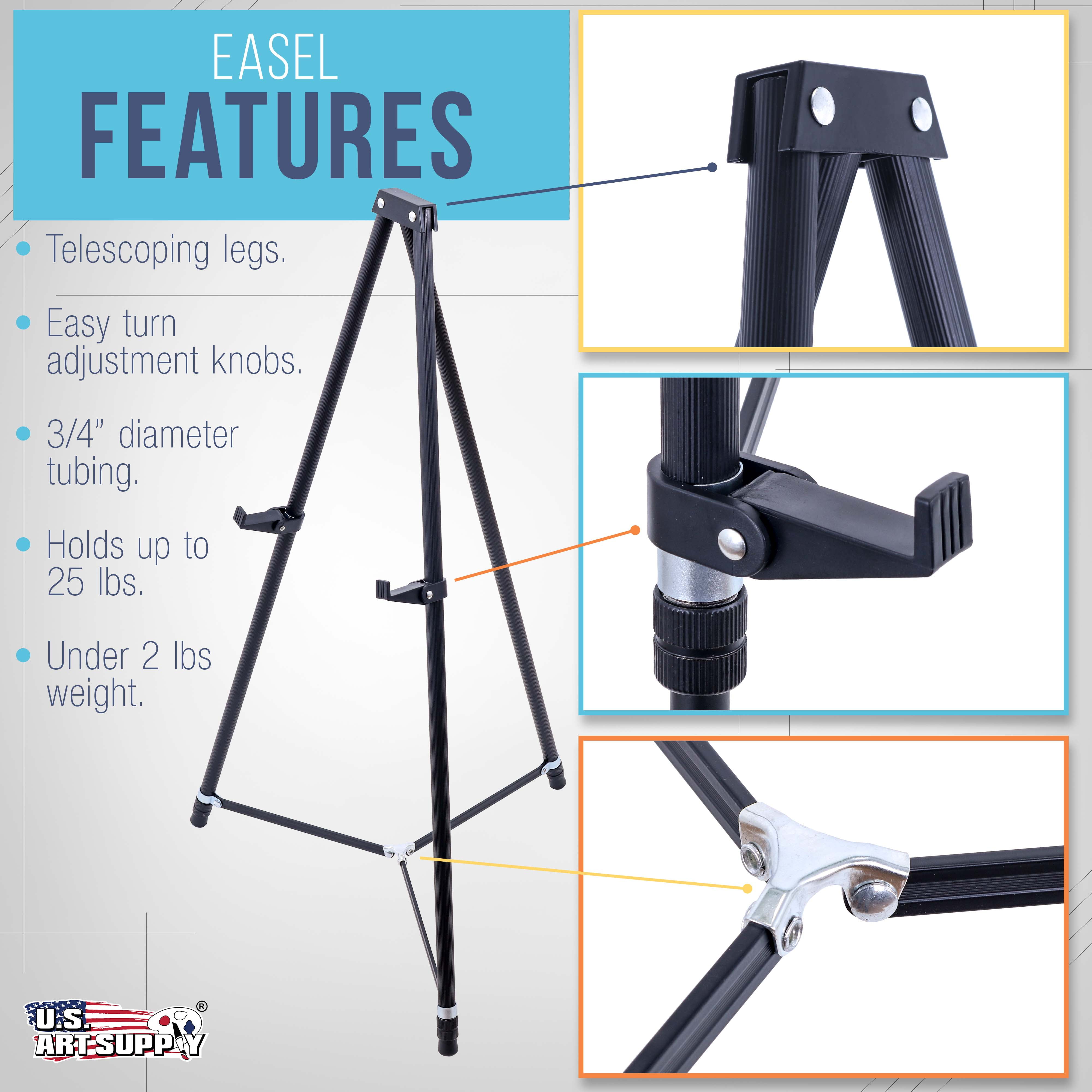 U.S. Art Supply 66" High Showroom Black Aluminum Display Easel and Presentation Stand, Adjustable Floor and Tabletop Use