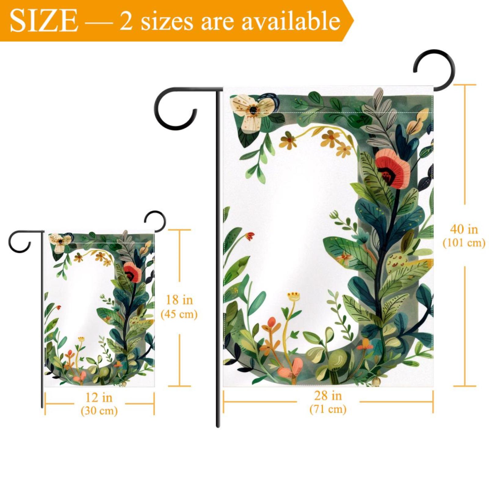 Letter J with Leaves Flowers Floral Pattern Double Sided Garden Flag Decorative Weather Resistant Yard Flag, Large DIY Vertical Flag for Farmhouse Patio Lawn, 28x40 Inch