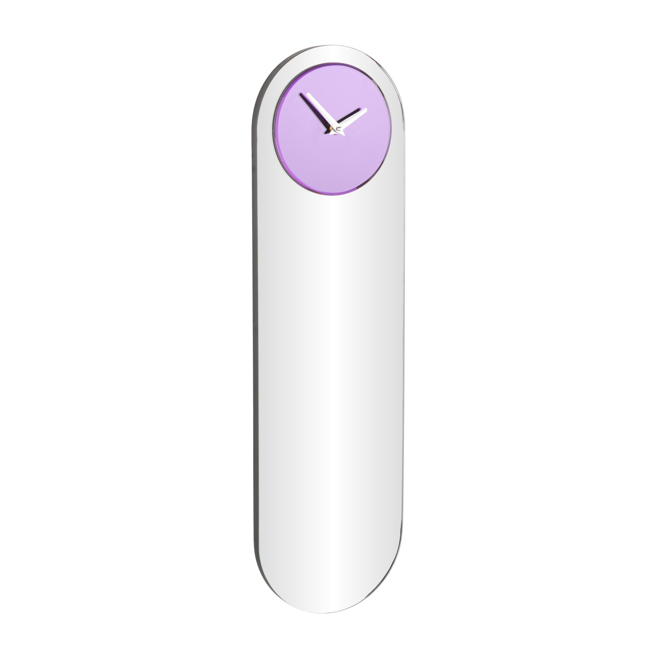 DecMode 8" x 28" Purple Glass Wall Clock with Silver Clock Hands