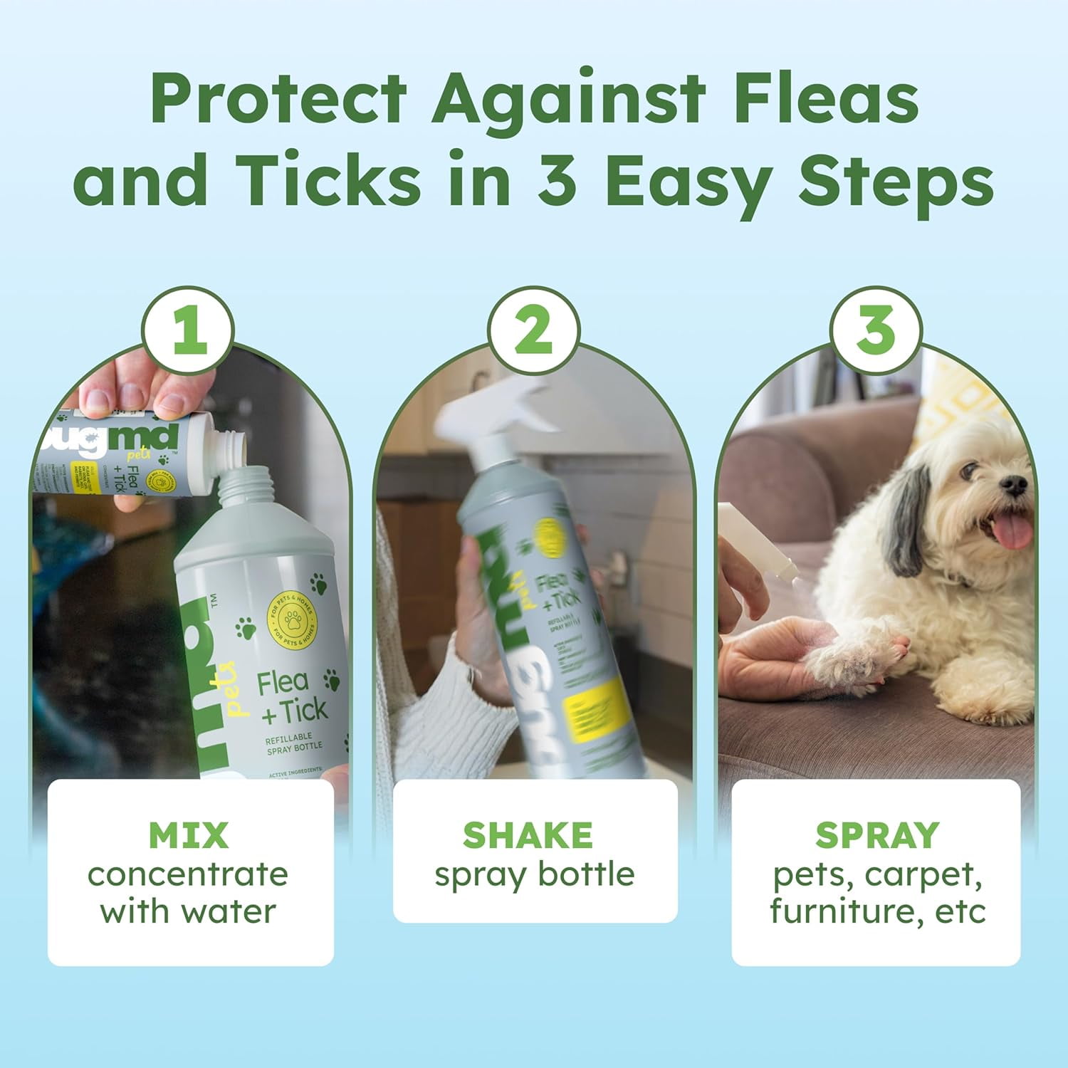 BUGMD Flea and Tick Concentrate (3.7 oz), Essential Oil-Powered Formula, Controls Fleas, Ticks, Mites in Dogs, and Other Furred Animals, Spray on Pet Beds, Kennels