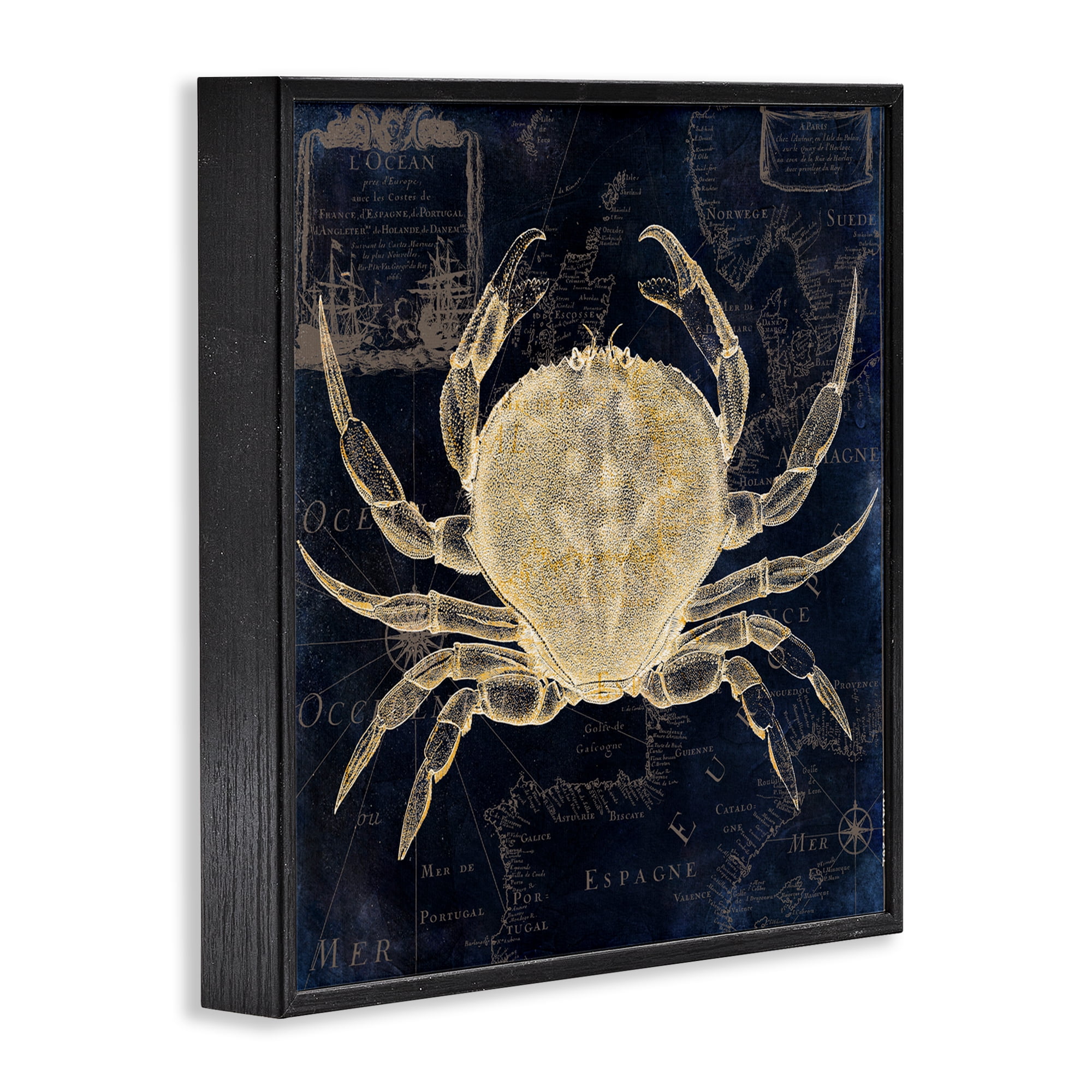 Crab Contour over Map Black Framed Giclee Art, design by Sasha