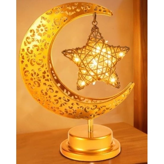 Ramadan Decorations Moon and Stars - Ramadan Lights for Table - Ramadan Decorations for Home 2026 - Ramadan Gifts for Kids Lanterns - Ramadan Decor Moon and Star Lamp - Crescent Moon lamp