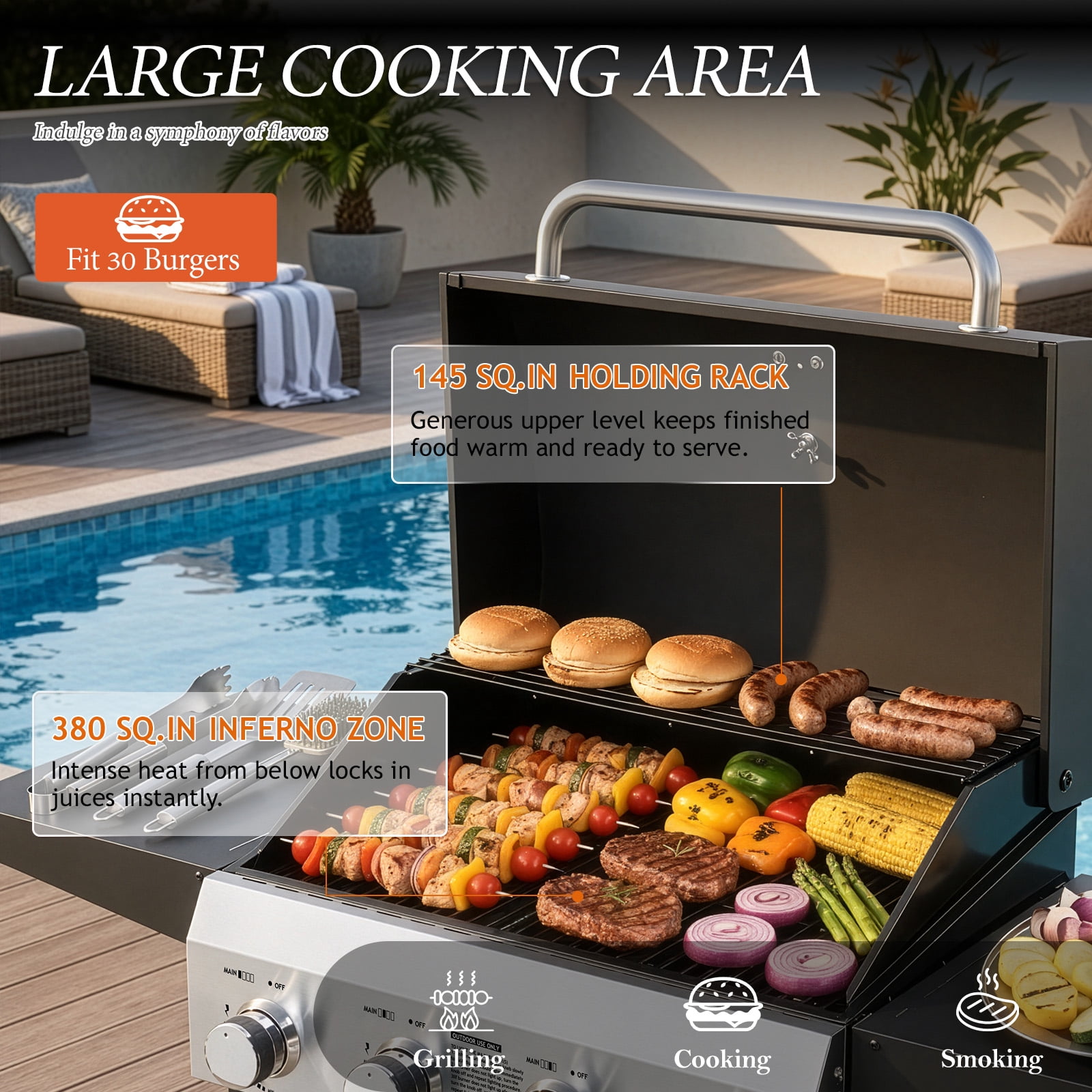 Ktaxon 4 Burner Propane Grill Gas Grill 48000 BTU with Lid,Ceramic Coated Cast Iron Rack,Side Shelves,Wheels