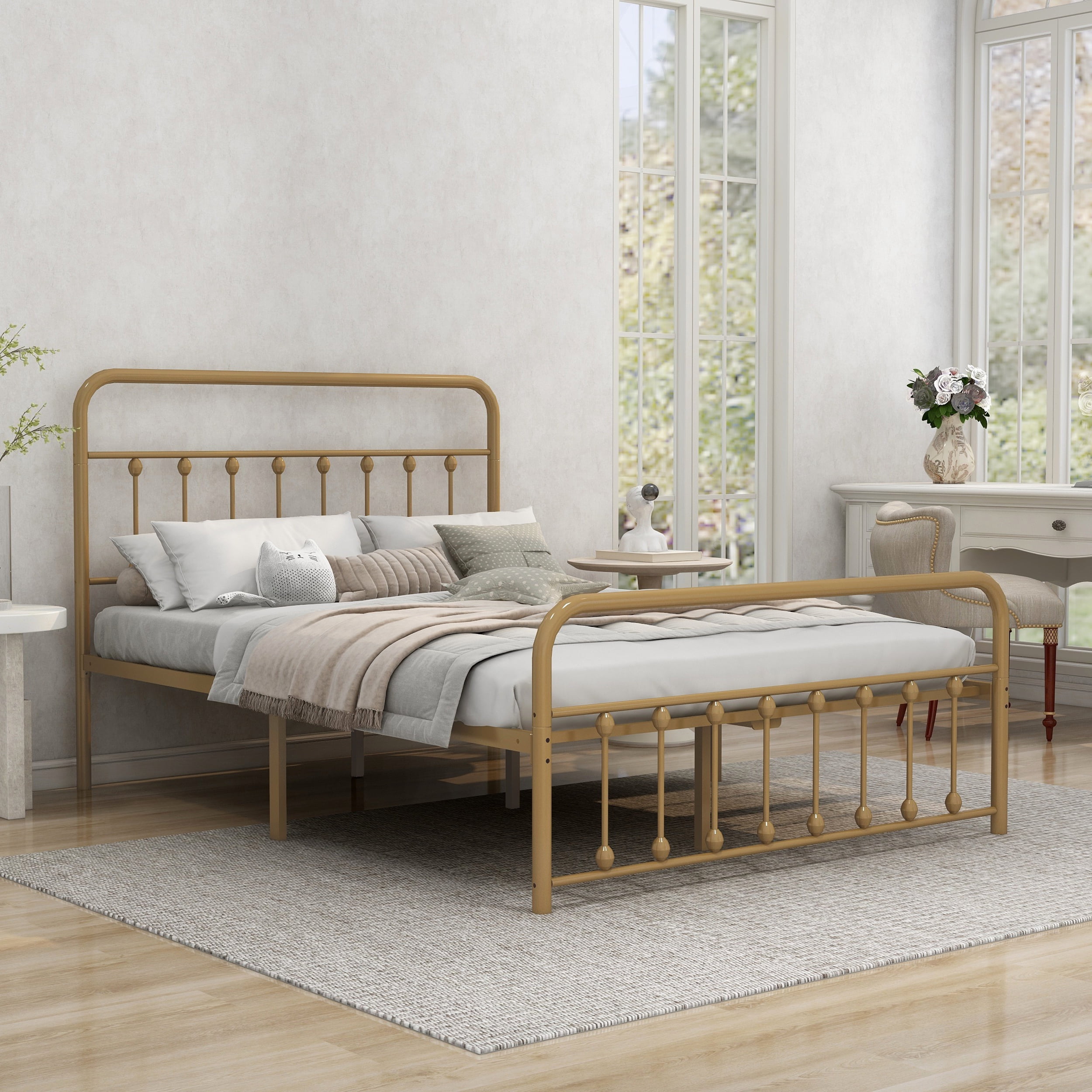 NNV Vintage Platform Metal Full Bed Frame, Easy Assembly, Gold