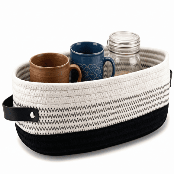 1 Pack Cotton Rope Toilet Basket Bathroom Decor Baskets, Toilet Paper Holder Basket, Farmhouse Home Decor Organizing 13"x5.9"x4" Black