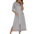 thumbnail image 3 of SWSMCLT Women's House Coat Maternity Robe Pocket Zipper Loose Sleepwear Zip Up Comfy Housecoat Zip Up Nursing Nightgown Summer Soft Light Grey Small, 3 of 4