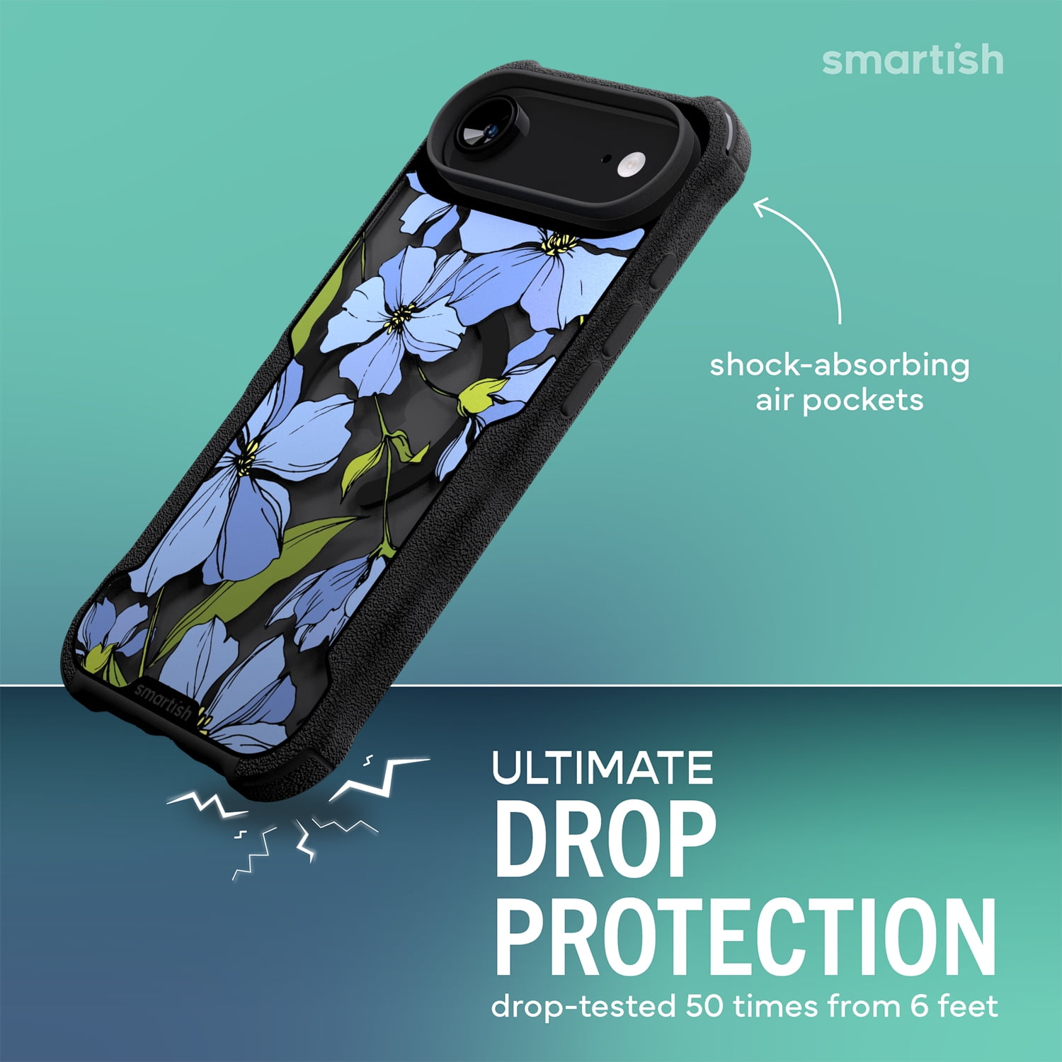 Smartish® iPhone 17 Air MagSafe Case - Gripzilla Protective Magnetic Clear Case [Rugged + Tough] Heavy Duty Grip - Anti-Yellowing Drop Tested Cover for Apple iPhone 17 Air - Blue Blossoms