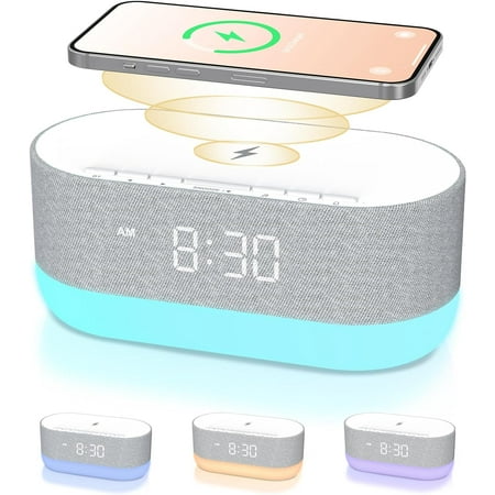 3 in 1 Sound Machine Alarm Clock& Wireless Charger: Soothing White Noise, Bluetooth Music Relaxat & Customized Sleep-Wake Routine