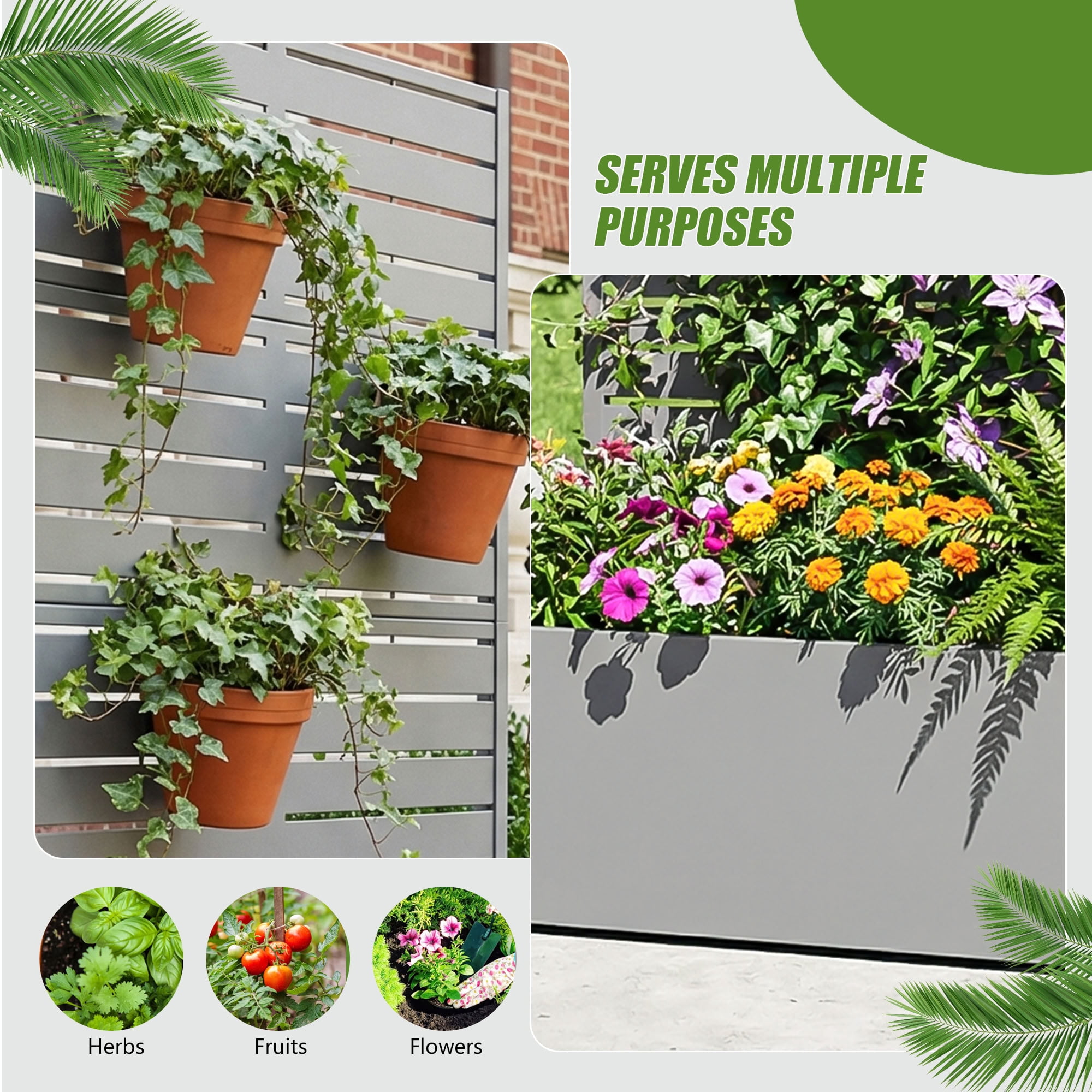 MAYEERTY 4 Panels Outdoor Metal Planter Box, Durable Weather-Resistant Planter, Decorative Metal Flower Box for Patio, Balcony, Garden