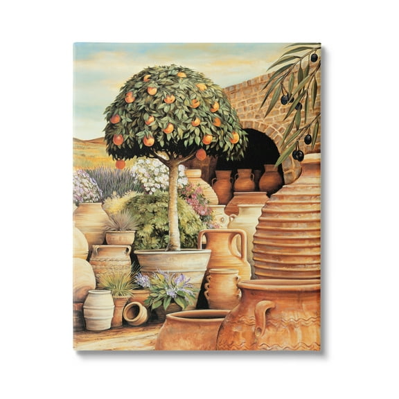 Stupell Industries Orange Tree & Pottery Scene Nature Painting Gallery Wrapped Canvas Print Wall Art, 16 x 20