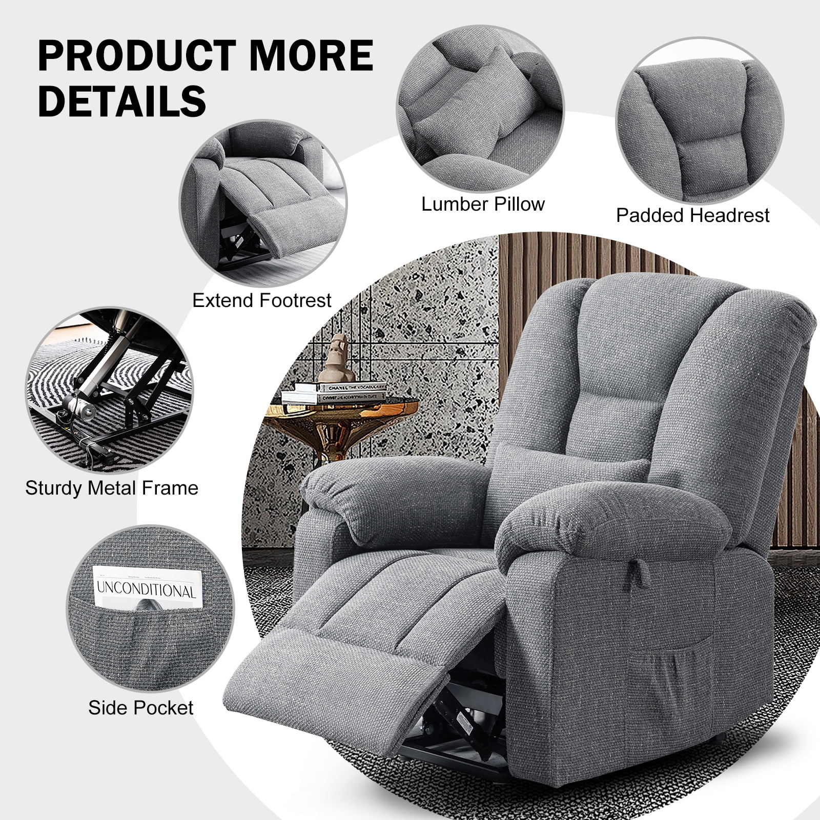 SENYUN Dual Motor Power Lift Recliner Chair for Elderly, Large Lay Flat  Recliner with Heat and Massage, Heavy Duty Electric Chairs with Lumbar  Support