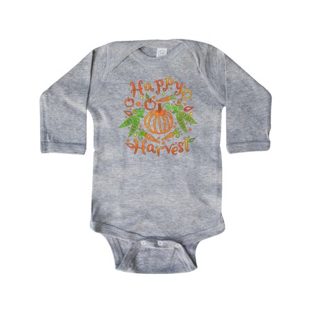 

Inktastic Happy Harvest Pumpkin and Vegetables in Orange and Green Gift Baby Boy or Baby Girl Long Sleeve Bodysuit