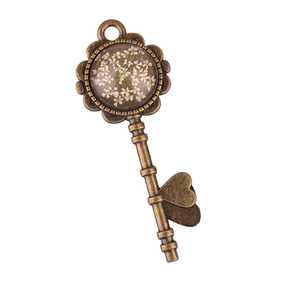 Heart Babysbreath Round Bezel Key Pendant Charm Necklace Jewelry DIY Findings