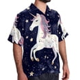thumbnail image 2 of Starry Unicorn Men's Short Sleeve Hawaiian Shirt Button Down Poplin Beach Casual Printed Unisex Summer Tops, 2 of 6