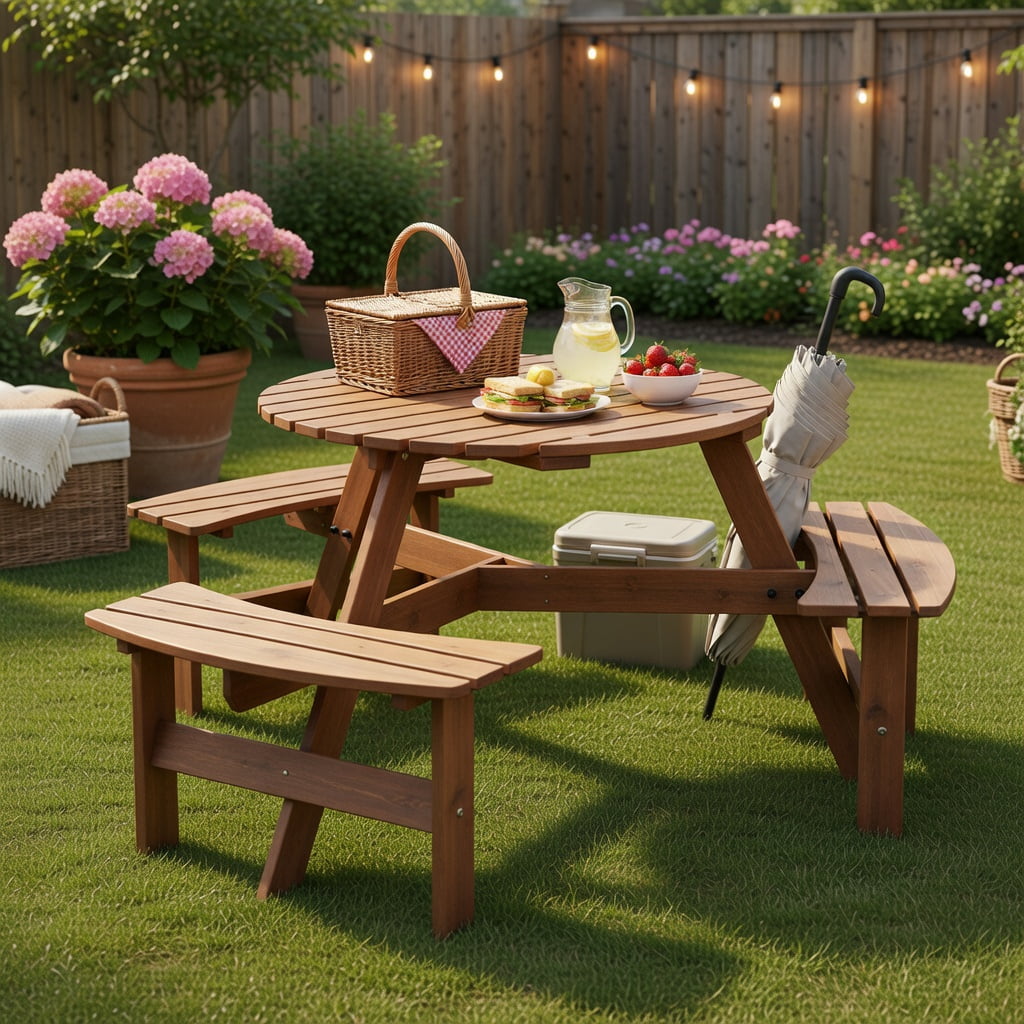 Costway, Picnic Table Bench Set, Foldable Wooden Top, Outdoor