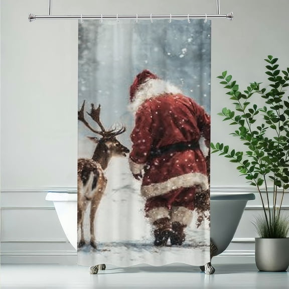 RKSupls Christmas Shower Curtain, Santa Claus Reindeer Shower Curtain with Hooks for Christmas Home Bathroom Decor Washable Curtains, 36x72 in