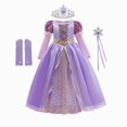 thumbnail image 1 of Vestido de Cosplay de princesa Rapunzel para niña, Vestido de fiesta de Halloween para niños, vestidos de cumpleaños y Navidad con corona, varita, guantes, conjunto de peluca Fivean unisex, 1 of 2