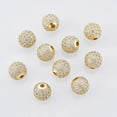 thumbnail image 3 of 10 Pcs 10mm Golden Brass Cubic Zirconia Beads, Clear CZ Stones Micro Pave Setting Disco Ball Spacer Beads, Round Bracelet Connector Charms Beads for Jewelry Making, 3 of 6