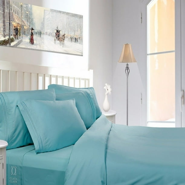 1800 Count 4 Piece Bed Sheet Set Deep Pocket Comfort Sheets King Size Beach Blue Color Com 1800 Count 4 Piece Bed Sheet Set Deep, Big King Size Bed Sheet