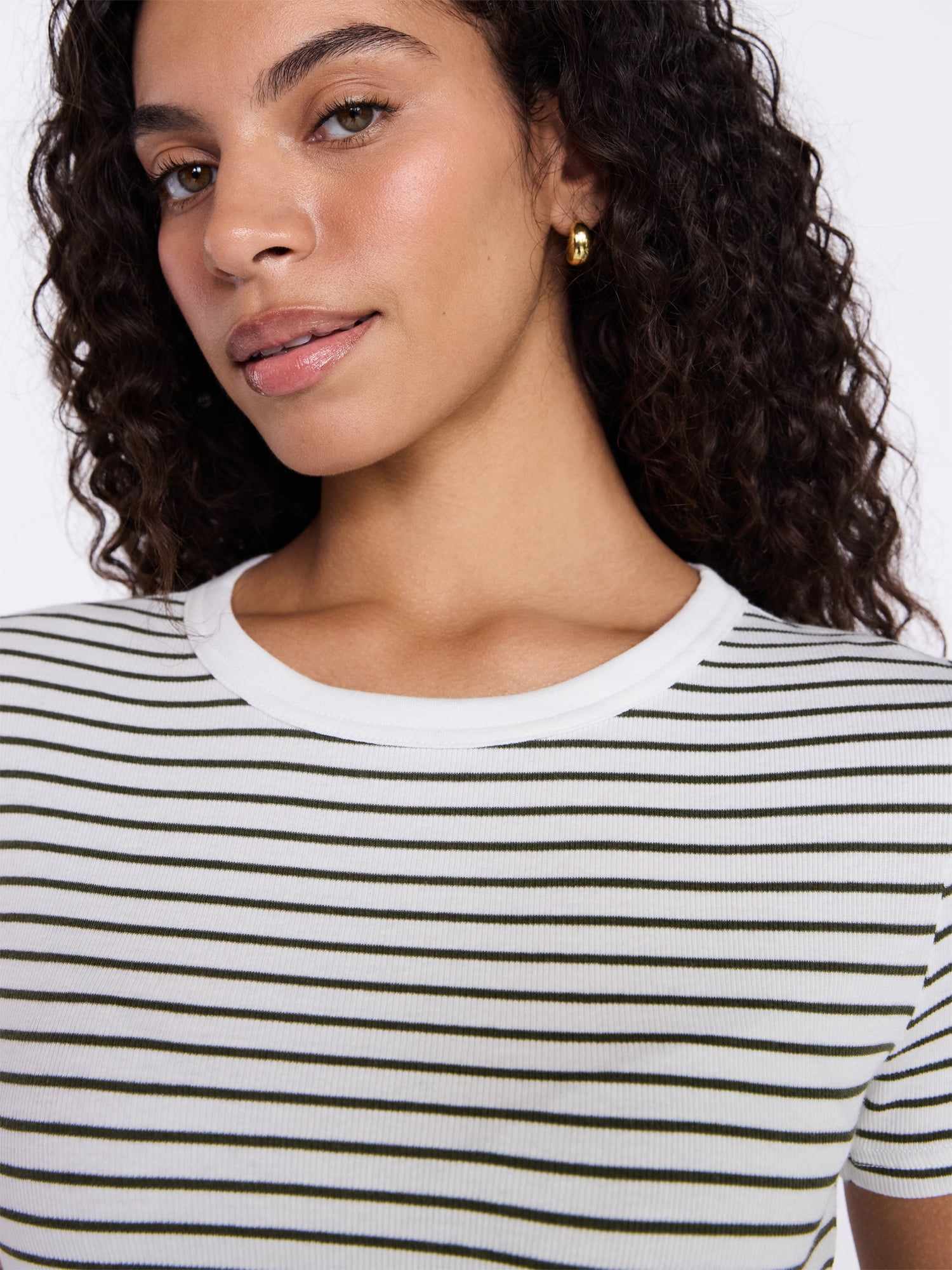 Time and Tru Women's Ribbed Tee with Short Sleeves, Sizes XS-XXXL