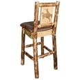 thumbnail image 3 of Glacier Country Collection Barstool w/ Back - Saddle Upholstery, w/ Laser Engraved Bronc Design, 3 of 11