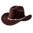 thumbnail image 2 of Western Cowboy Hats for Women Classic Felt Wide Brim Fedora Hat with Belt Buckle Retro Panama Hat Unisex Rolled up Cap Brown One Size, 2 of 5