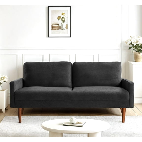 US Pride Furniture 67 in. Wide Square Arm Velvet Modern Rectangle Sofa in Black