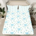 thumbnail image 2 of jejeloiu Ribbon Bow Tie Queen Sheet Sets,Grid Bowknot Floral Flat Sheet,White Blue Queen Fitted Sheet,Lightweight Room Decorative,4 Pieces, 2 of 7