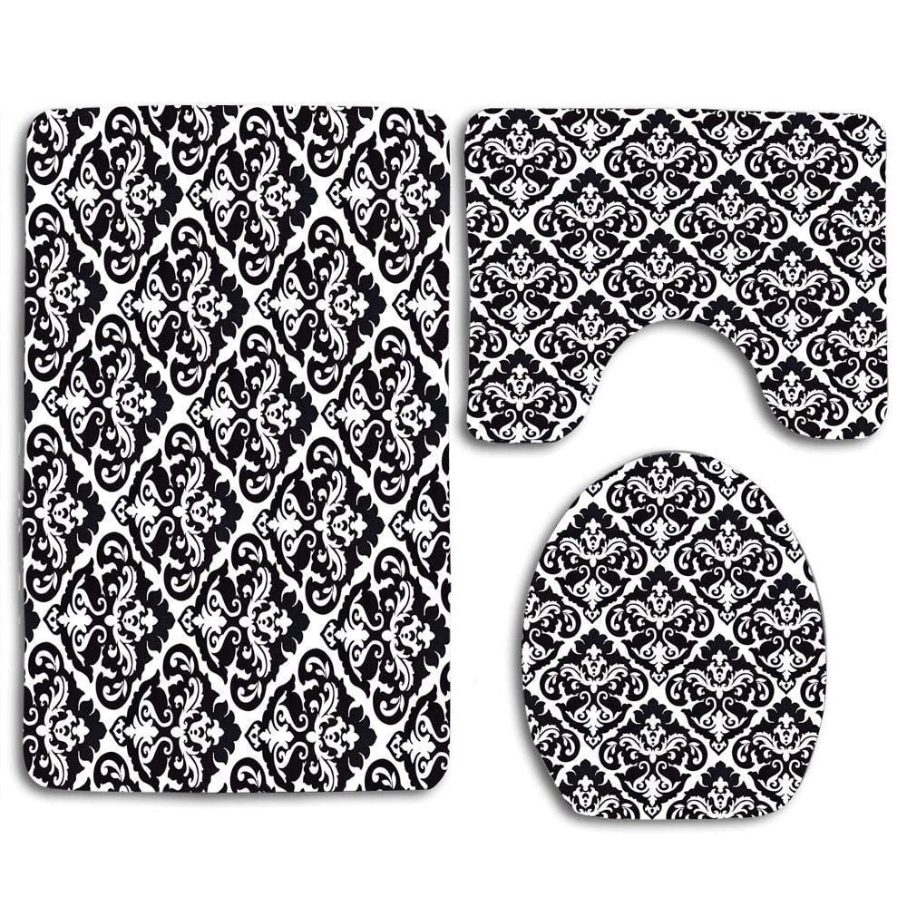 GOHAO Black and White Damasks 3 Piece Bathroom Rugs Set Bath Rug ...