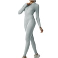 thumbnail image 1 of Womens Seamless Yoga Jumpsuits Workout Ribbed Long Sleeve Zip Front Sport Jumpsuits One Piece Rompers Gray, 1 of 4