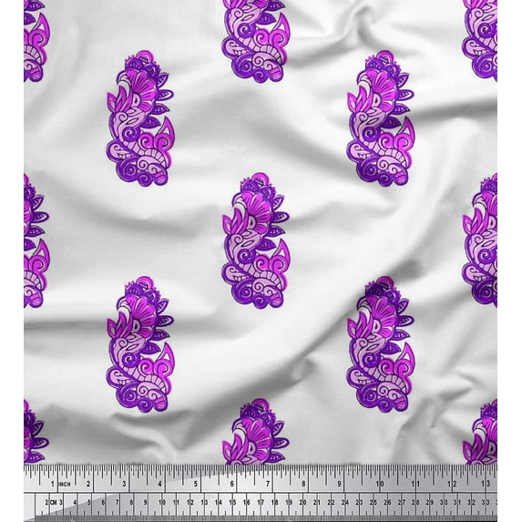 Soimoi Rayon Fabric Swirl & Floral Block Print Fabric by The Yard 42 Inch Wide