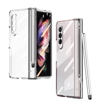 TECH CIRCLE Compatible Transparent Case for Samsung Z Fold 4 Case Clear with Pen Holder,Full Protective Cover with Screen Protector Plating Case for Galaxy Z Fold 4 5G with Stylus -Clear