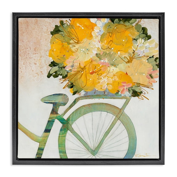 Stupell Industries Eclectic Bicycle with Abstract Florals Black Floating Frame Canvas Art, 25 x 25, by Ruth Fromstein