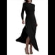 thumbnail image 2 of Vestido Midi Asimétrico con Abertura Irregular, Cuello Redondo, Larga y Cintura Fruncida para Mujer, Color Liso Negro M, 2 of 7