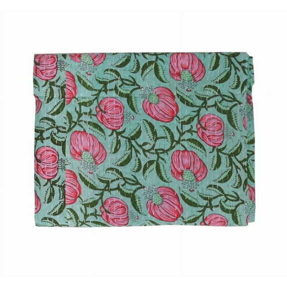 Vintage Kantha Quilt Indian Block Print Quilt Cotton Kantha Throw Kantha Blanket Handmade Quilt King Size Kantha Bedspread Floral Print