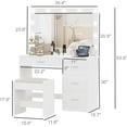 thumbnail image 4 of Irontar Vanity Table with Large Mirror, Vanity Desk with Chair and 11 LED Lights, Makeup Table with 4 Metal Sliding Drawers, Bedroom Vanity Table Set with Stool for Girls, Women, White WDT002WD, 4 of 8