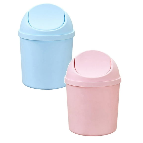 2 Pcs Mini Desk Trash Can Plastic Wastebasket with Swing Lid, Tiny Desktop Waste Garbage Bin Garbage Can for Home, Office, Kitchen, Bedroom, Bathroom