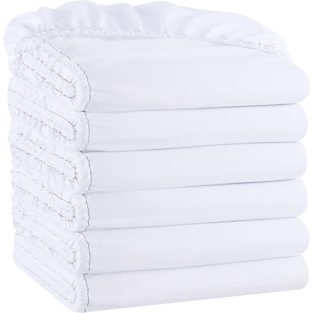 GFDYREE Arkwright Bulk Fitted Microfiber Sheets - (6 Pack) Color-Coded Hem Threads Bedding Essentials Supplies for Hosts of Hotel, Motel, or Rental Properties, White, Twin XL