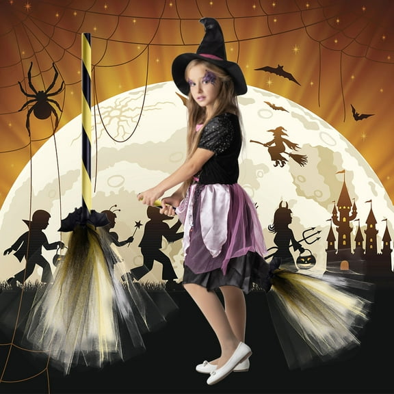 Fnochy Halloween Decorations Halloween Broom Mini Witch Broom, Halloween Hanging Props Play Broomstick Trick Or Treat Decorations for Kids Toddlers Holiday Party