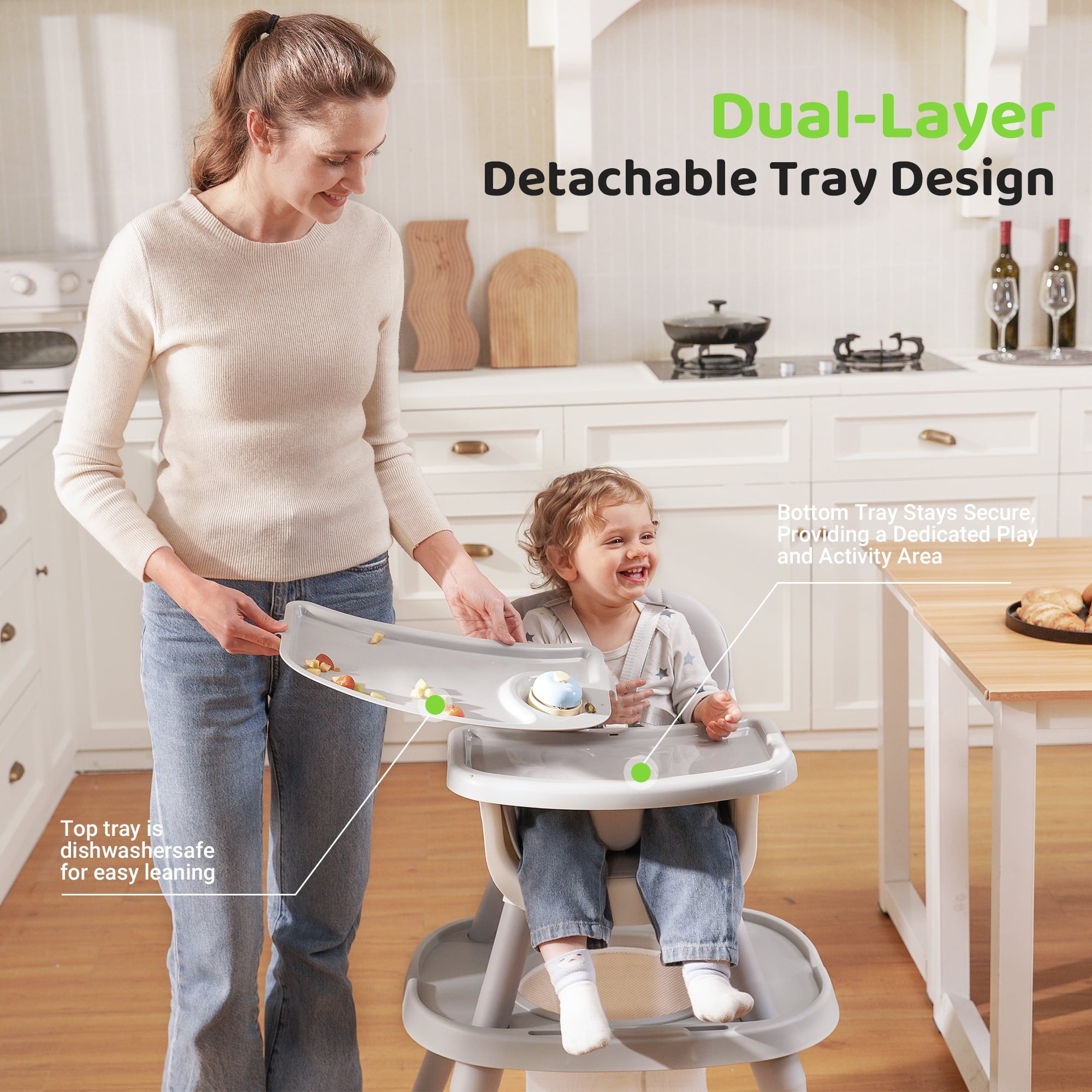 Babyeap 8-in-1 Baby High Chair, Feeding Chair, Table & Chair Set, Convertible Design for Babies & Toddlers,Gray
