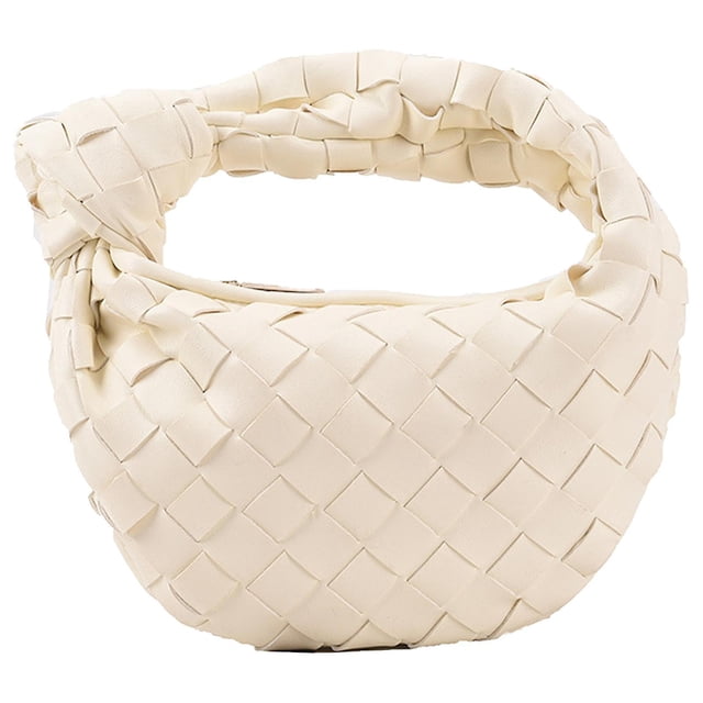 Bolso tote Bolso tejido Bolso de hombro de cuero de pu para mujer Bolso trenzado de gran volumen-Blanco- Computadora Computadora Computadora portátil