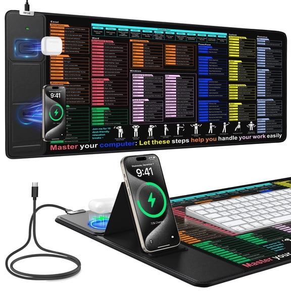 Miroddi Wireless Charging Mouse Pad, Gaming Mousepad with Phone Holder, Rubber Extra Large Desk Mat with 15W Fast Charging for Home, Office, Game Room