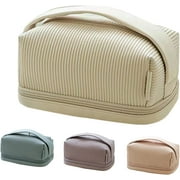 Makeup Bag-Cream Toast Make Up Bag, Large Capacity Travel Cosmetic Bag Water Proof PU Leather, Makeup Organizer Bag, Travel Makeup Bag, Toiletry Bag (Beige)