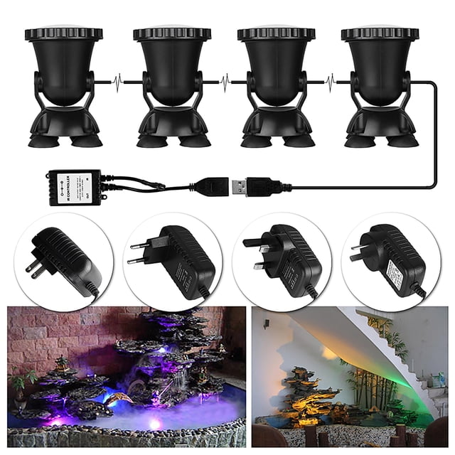 Control Remoto Rgb 36-Led Foco Subacuático Ip68 Para Agua Acuario Jardín Estanque Pecera Iluminación Enchufe De Ee. Uu. 4 Uds Inevent HA025585-01