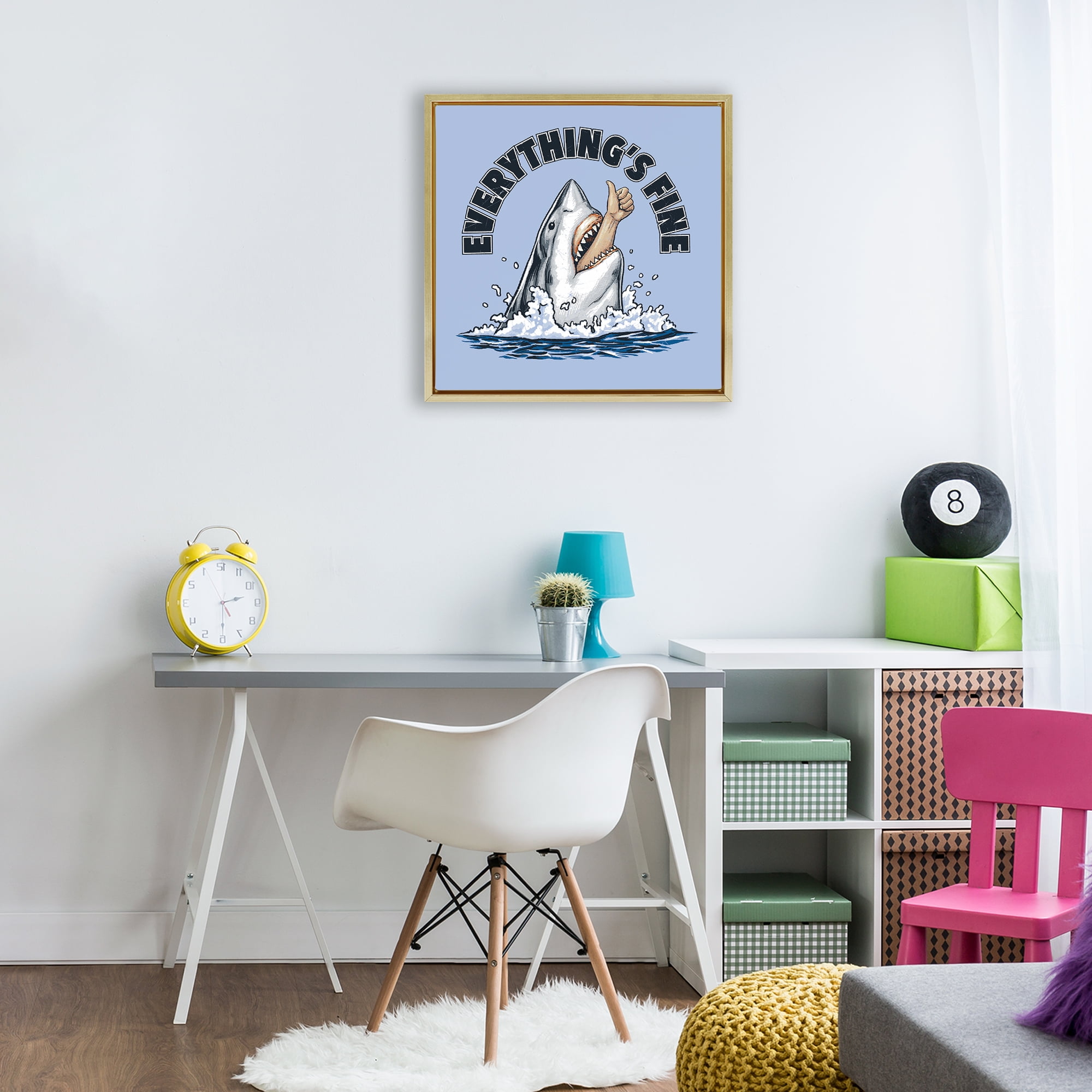 Everything's Fine Shark Bite Gold Framed Floater Canvas Wall Art, design by Jedco Brands Inc.